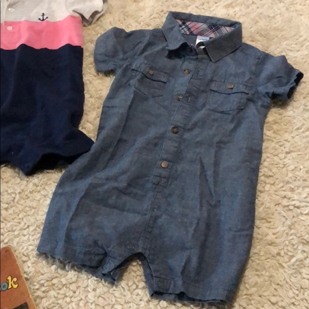 Overalls & 3 polo rompers pink blue denim - Picture 6 of 8